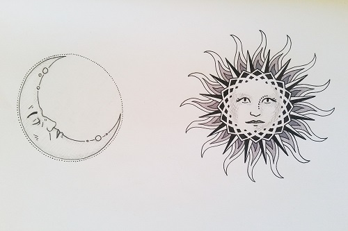Sonne und Mond, Tuschestift