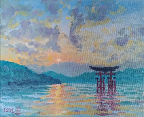 Itsukushima-Schrein, Öl auf Leinwand