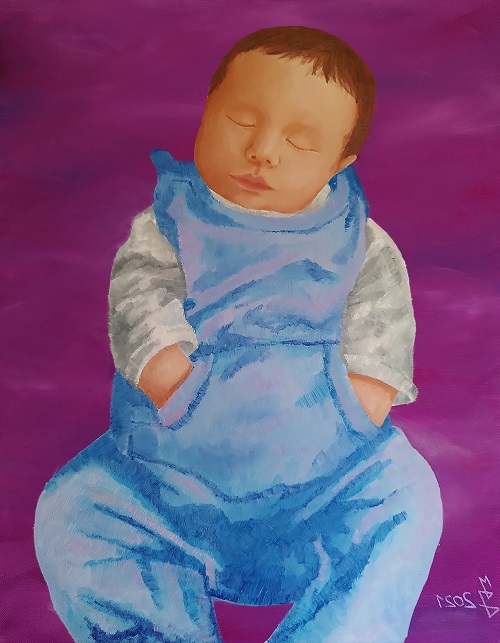 Schlafendes Baby, Öl auf Leinwand
